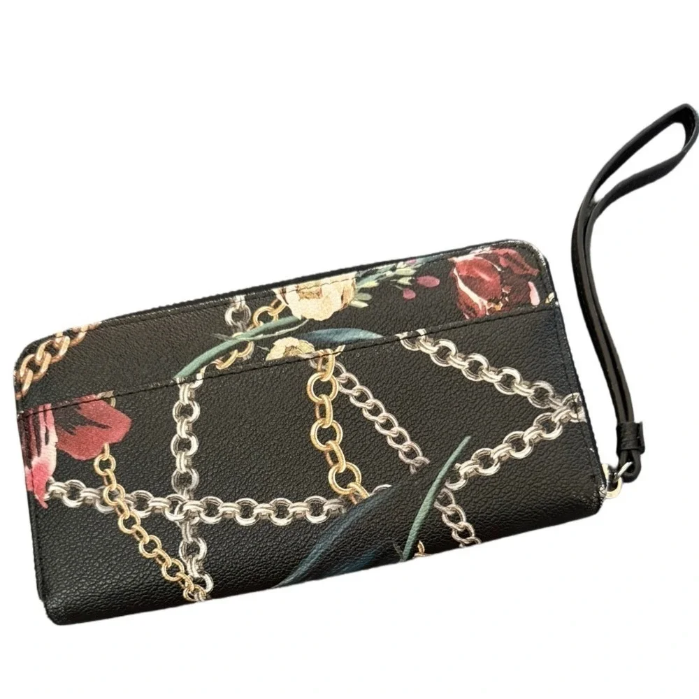 Dana Buchman Roses and Chains Satchel Handbag with Wallet Black